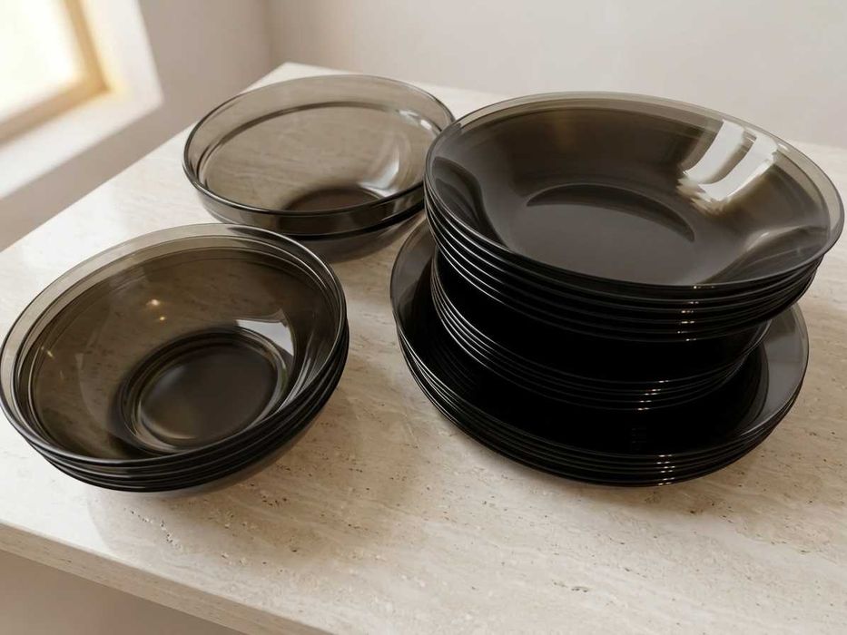 Set Luminarc, 19 piese+ 3 cadou, maro/transparent