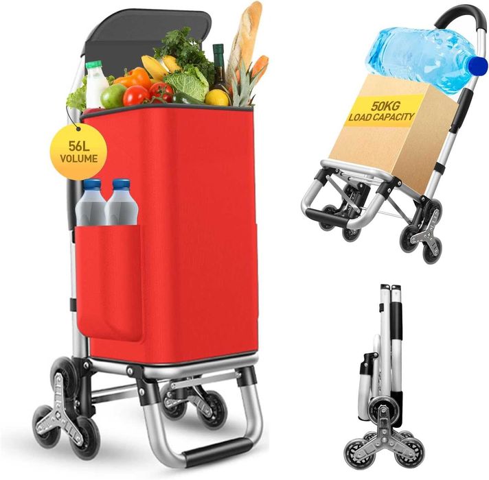 Carucior pliabil 3 in 1 cu 6 roti pentru cumparaturi si transport