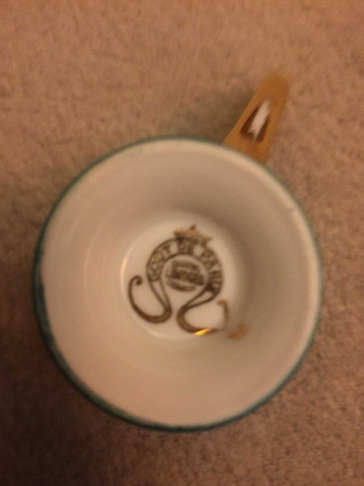 Serviciu cafea ceai vechi pictat an stil Fragonard portelan aurit bibelou LIMOGES FRANTA bibelouri