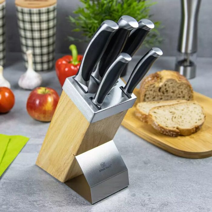 Set cutite cu suport, 6 elemente, cu maner negru, Kinghoff