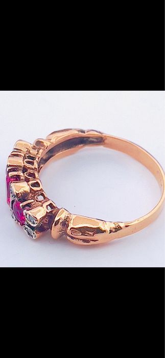 Inel aur roz 9ct cu rubin si diamante