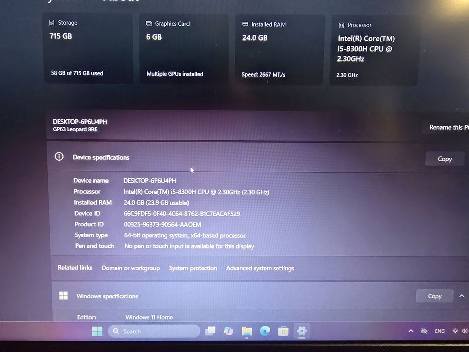 Геймърски лаптоп MSI GP63- i5,24gb, GTX 1060