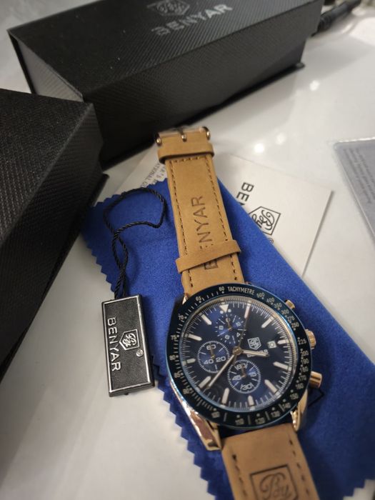 Луксозен !Спортно Елегантен часовник, Хронограф, Кварц, Кафя каишка