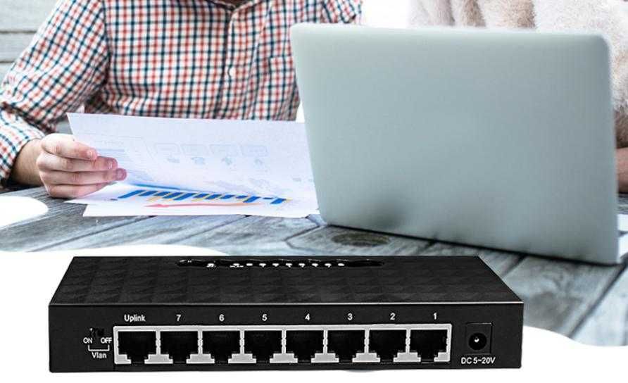 8x Port FAST VLAN Switch Auto Uplink Switch 7+1 DC IP NVR 8x Портов Суич с Бързи Връзки за Автоматично Превключване 7x RJ45 порта + 1x DC IP NVR Порт