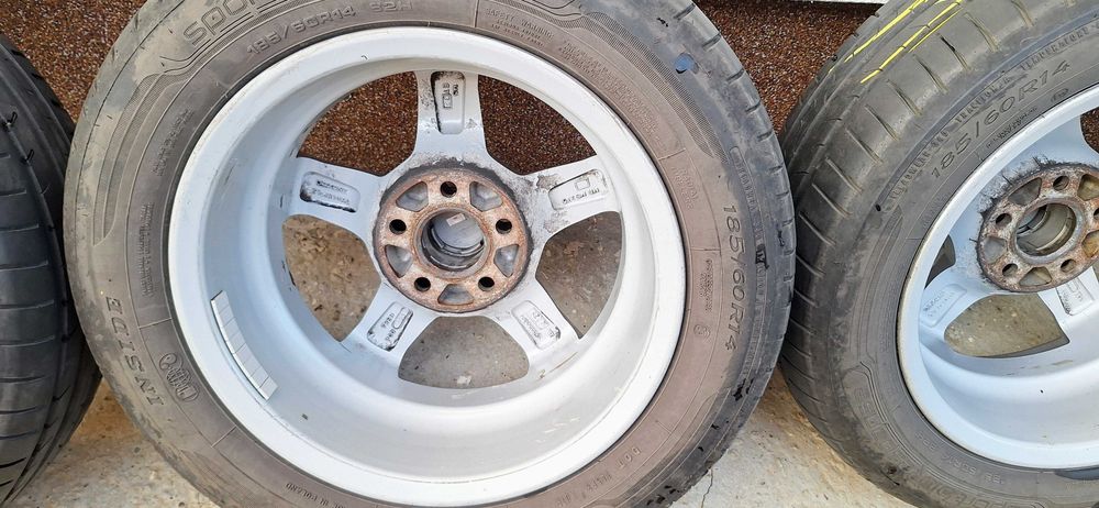 Jante aliaj Skoda Fabia2/Polo/Seat Ibiza 5x100-14"- 5½Jx14H2 +anvelope Dunlop Sport Bluresponse 185/60R14 82H DOT2024+21 Prezoane M14 F1,5 25MM CONICE