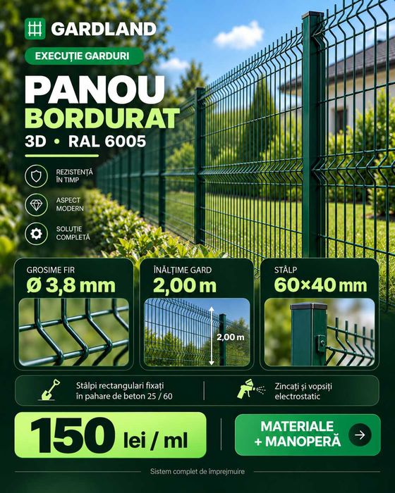 Constructie gard / Montaj gard, instalare gard, gard din plasa  vopsita electrostatic