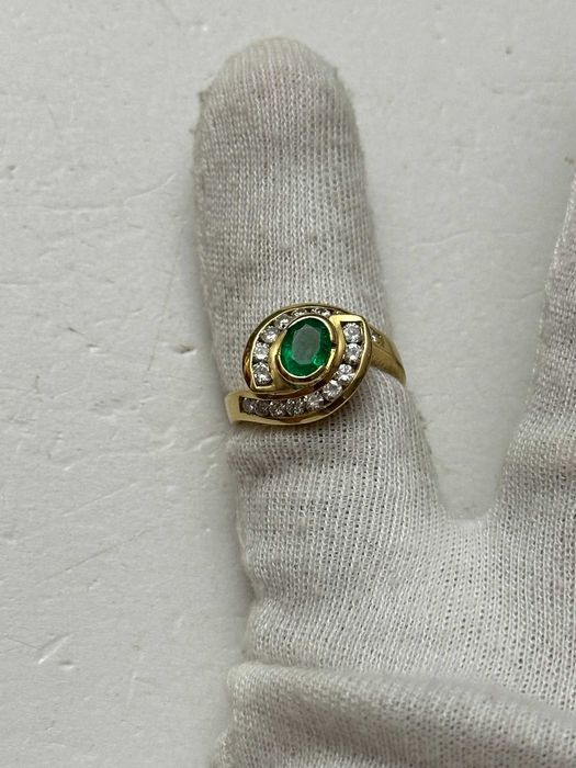 INEL AUR 18K + 18 Diamante = 1CT + 1 Smarald = 0.90CT - Vintage - 7.8g