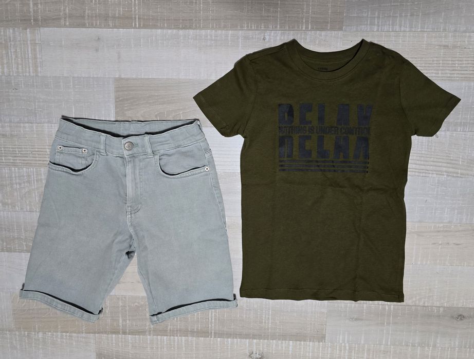 Къси дънкови панталнки Zara и тениска 134/140см