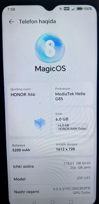 HONOR X6b 6/256 Gb Sotiladi