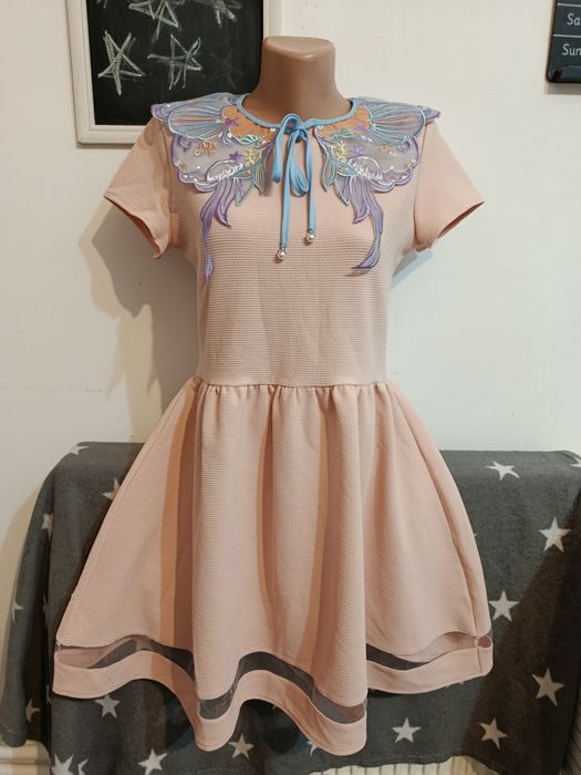 Rochie roz pudra groasa La Redoute romantică mărimea M 38
