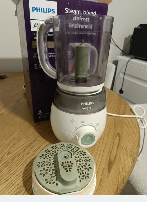 Уред за готвене на пара и блендер 4в1 Philips Avent SCF883/01, контейнер за съхранение 120 мл, връзка с приложения, шпатула, 1 скорост