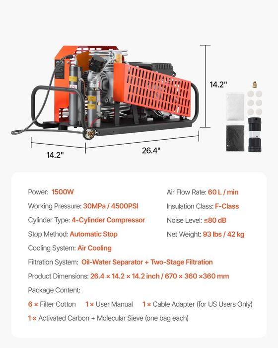 НЕМСКИ PCP компресор за въздух – 4500 PSI + ЛЕД ФЕНЕР