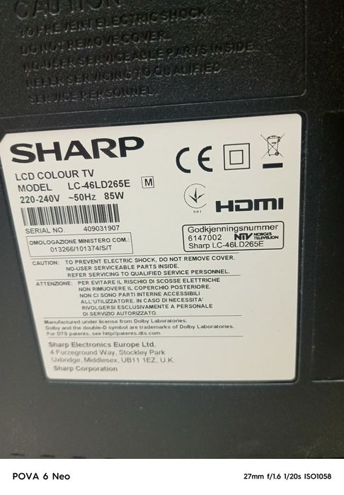 Продается телевизор Sharp 46 дюймов -117см