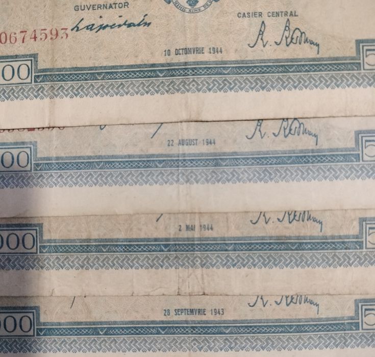 Bancnote 5000 lei 1943, 1944, 1945 Mihai l, serie completă.