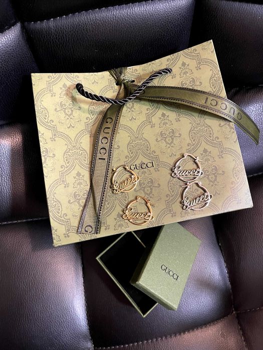 gucci обеци кръгли с чантичка и кутия гучи златни сребърни стомана