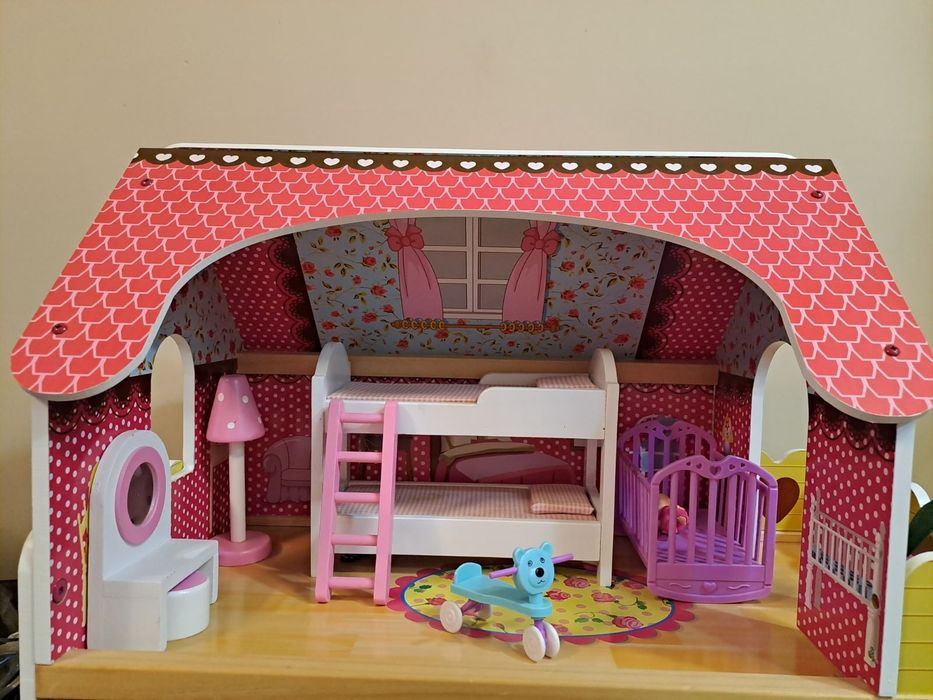 Дървена къща за кукли Iso Trade, голяма, с аксесоари