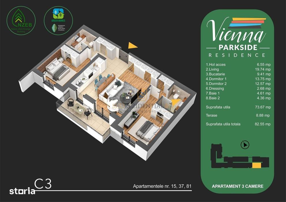 Apartament langa parc - 3 camere de vanzare, decomandat, Metalurgiei