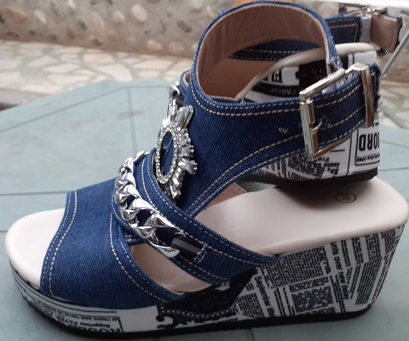 Sandale platforme NOI nr.39 ( 40 ) denim material blugi jeans
