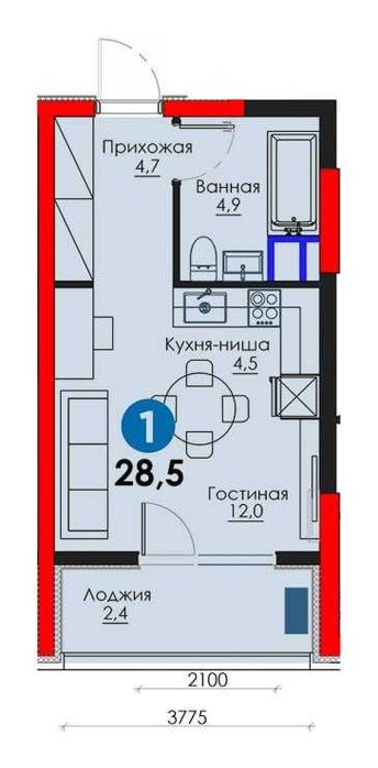 1 комн кв 28.35 м² СКИДКА -15% ЖК у Озера! Первый взнос от 4,8 тыс у.е