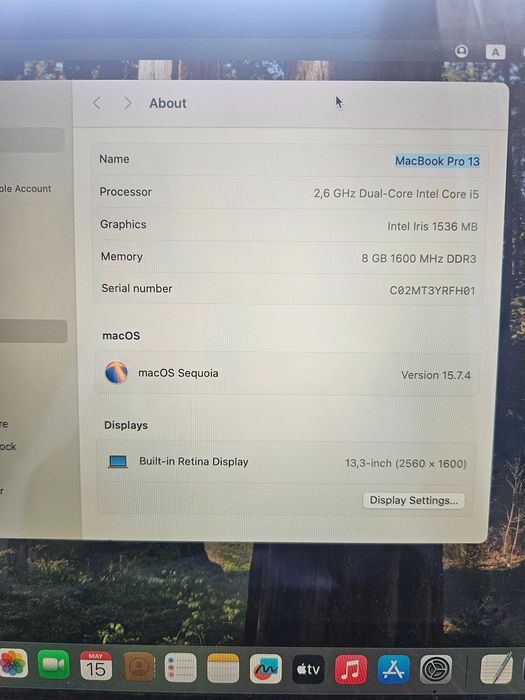 Macbook Pro 13  Retina, 512GB SSD, Mac OS Sequoia и Windows 11
