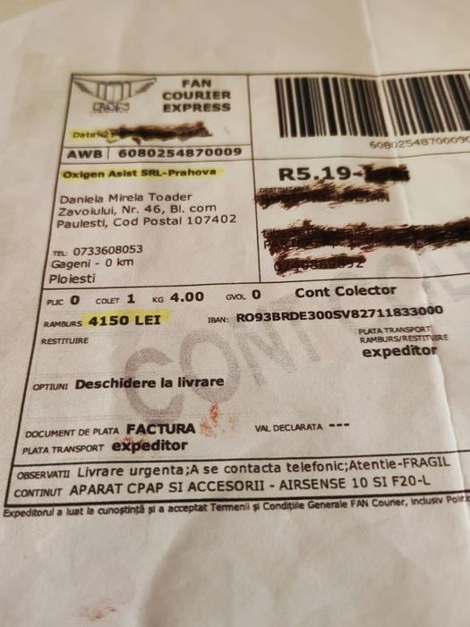 Air sense 10 automatic,masca resmed f 20 noi pret 2100 mil neg. Valcea