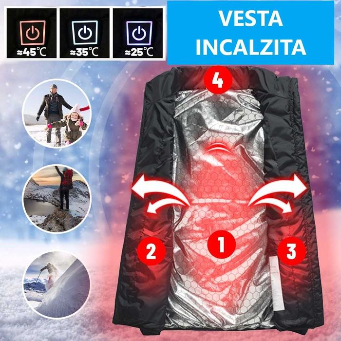 Vesta termica unisex incalzita electric moto/outdoor/ski, cu guler