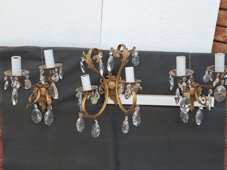 Candelabru bronz +aplice,elemente cristal