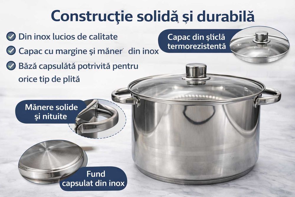Set 3 oale inox Royalty Line cu capace sticla 11–16L