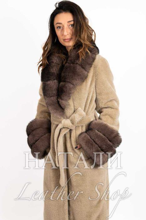 Кожух от алпака с косъм Амелия
