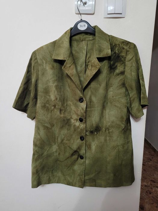 Sacou cu maneca scurta, din fibre naturale 100%, verde, marime XL