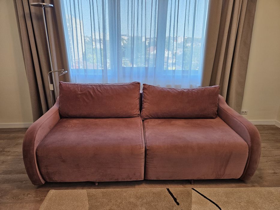 Canapea extensibilă modulară 220 cm | 3 locuri | Pat 140x200 | Șezlong stânga/dreapta | Ladă depozitare | Catifea roz pudrat