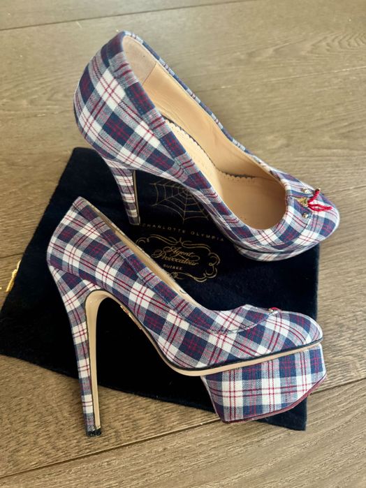Charlotte Olympia карирани обувки на ток с платформа