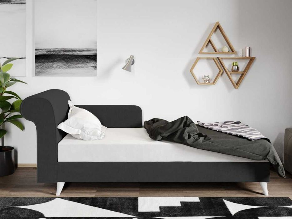 Divan / Pat o persoana tapitat Gri Inchis Round Rabatabil