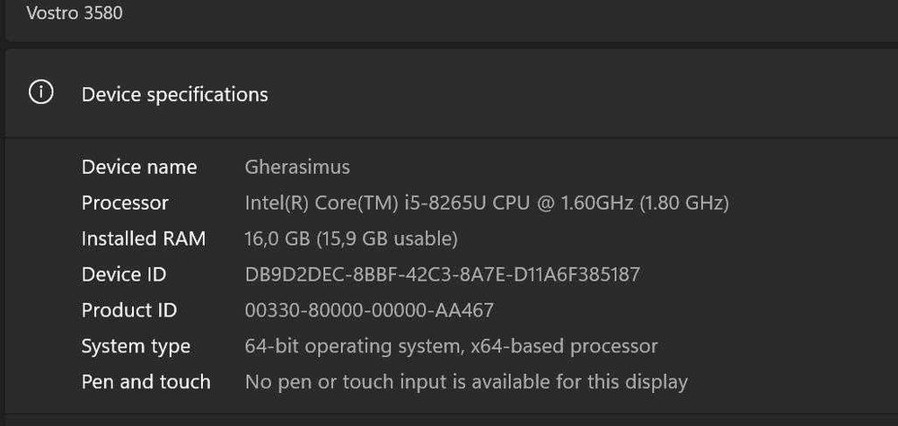 Dell Vostro 3580 | i5 gen 8 | 16GB RAM | SSD 256GB + HDD 2TB | Win 11