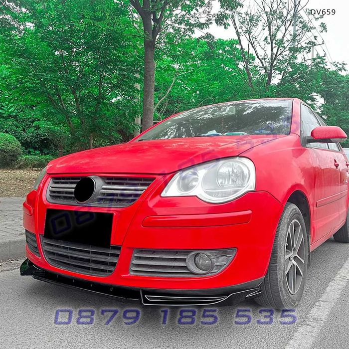 Преден лип спойлер VW Polo MK4 9N Facelift 2005–2008 черен гланц DV659 тунинг за предна броня поло tuning lip spoiler