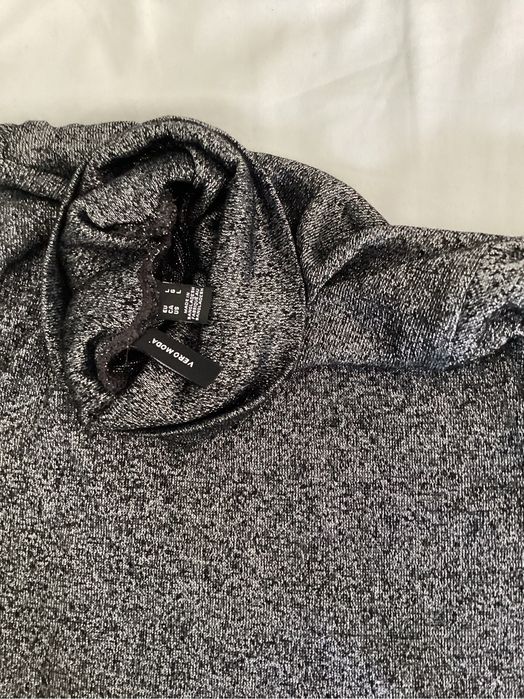 Bluză tip maletă Vero Moda gri melanj, elastică, etichetă L (potrivită S/M)