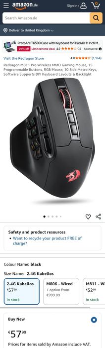 Безжична MMO гейминг мишка Redragon M811 Pro, 26000 DPI, 15 бутона