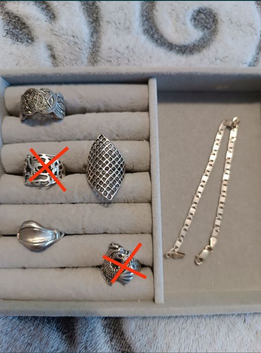 Сребърни пръстени и гривна, проба 925