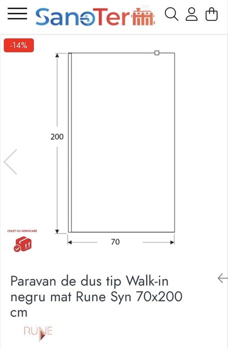 Vand paravan de dus tip Walk-in