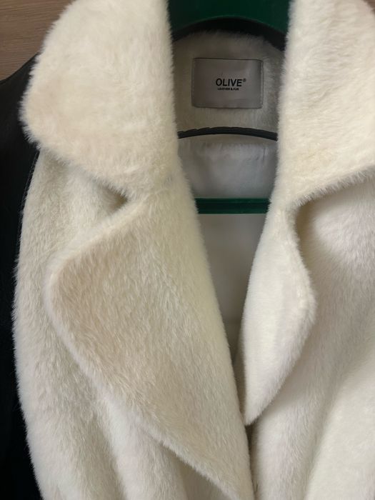 Palton blana combinat cu piele