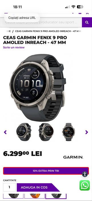 Ceas GARMIN FENIX 9 Amoled inreach -47 mm