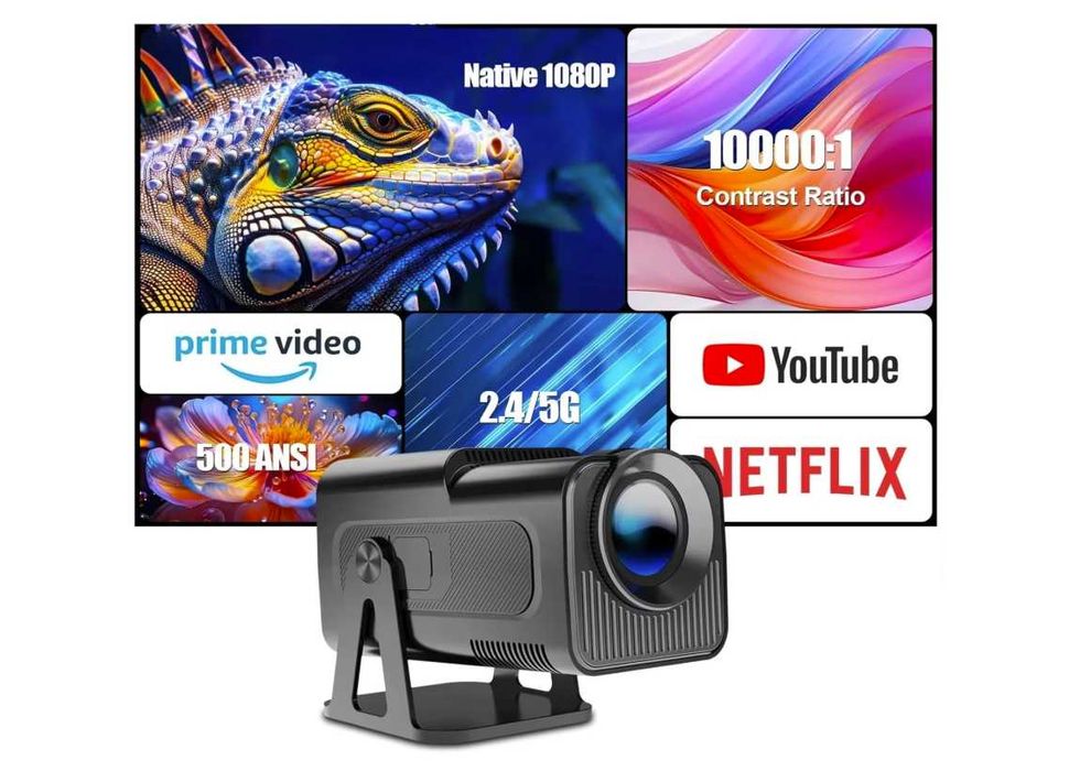 Продавам мини проектор HY320 Android 13 Projector With 1080P 500ANSI Prime Video YouTube WIFi BT5.2 Portable