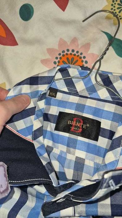 Cămașă bărbătească Biente Slim Fit, carouri albastru cu alb, XXL