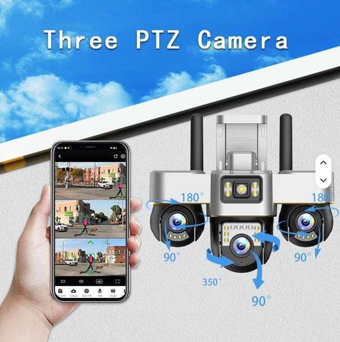 Wifi Тройна PTZ IP Камера 6mp. HD, Цветно нощно