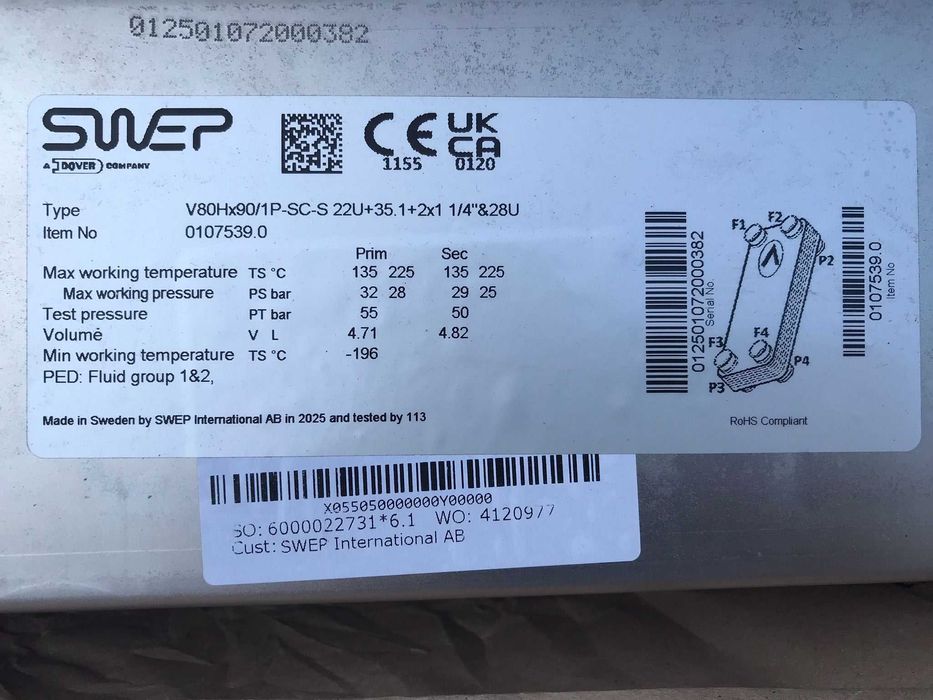 Schimbator de caldura SWEP V80Hx90/1P-SC-S 22U+35.1+2x1 1/4"&28U