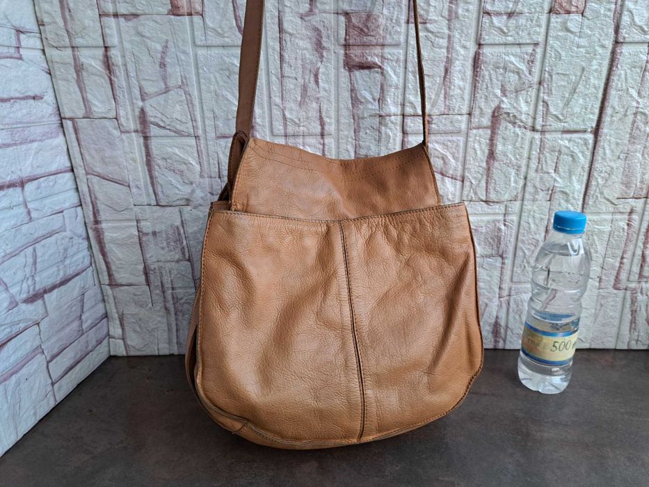 мъжка/дамска кожена чанта,бежова торба-естествена кожа