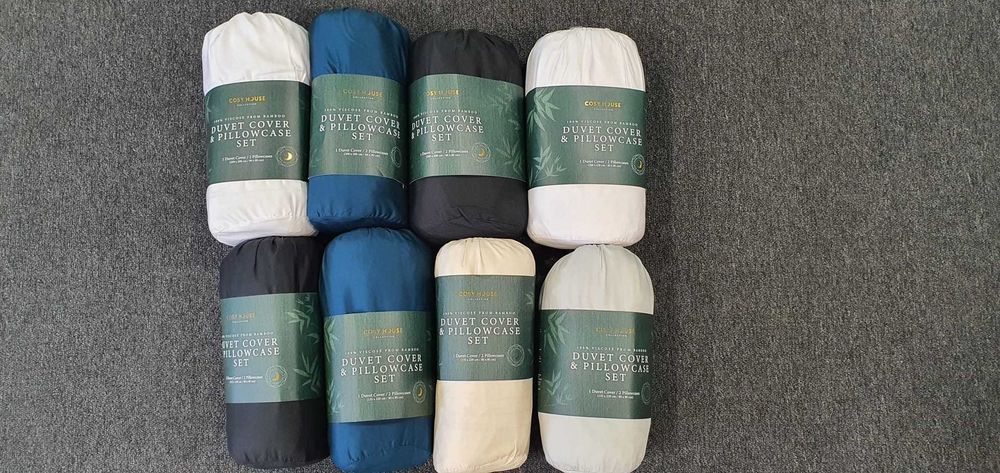 Set lenjerie pat Cosy House Collection, 100% bambus, husă pilotă + 2 fețe pernă, sigilat