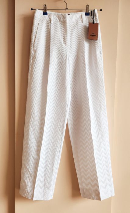 Бял панталон Missoni XS/S прав широк крачол ръб висока талия елегантен