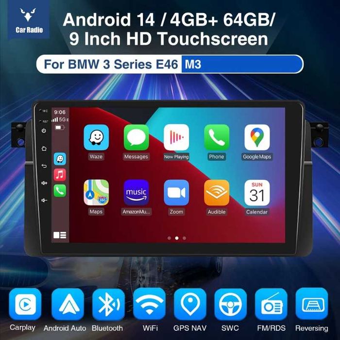 BMW серия 3 E46/M3 2-DIN мултимедия с Android’14 4GB/64GB