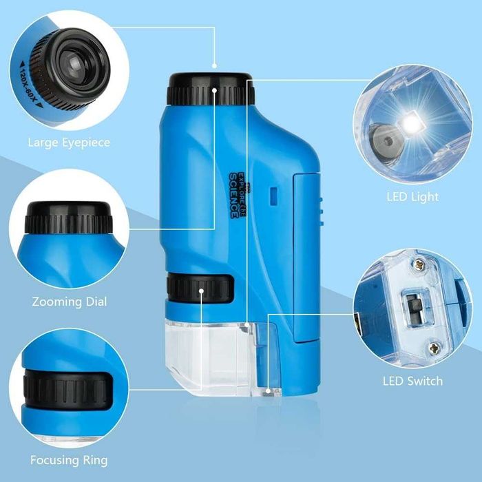 Мини микроскоп OSDUE за деца с LED светлина, асферична система от лещи